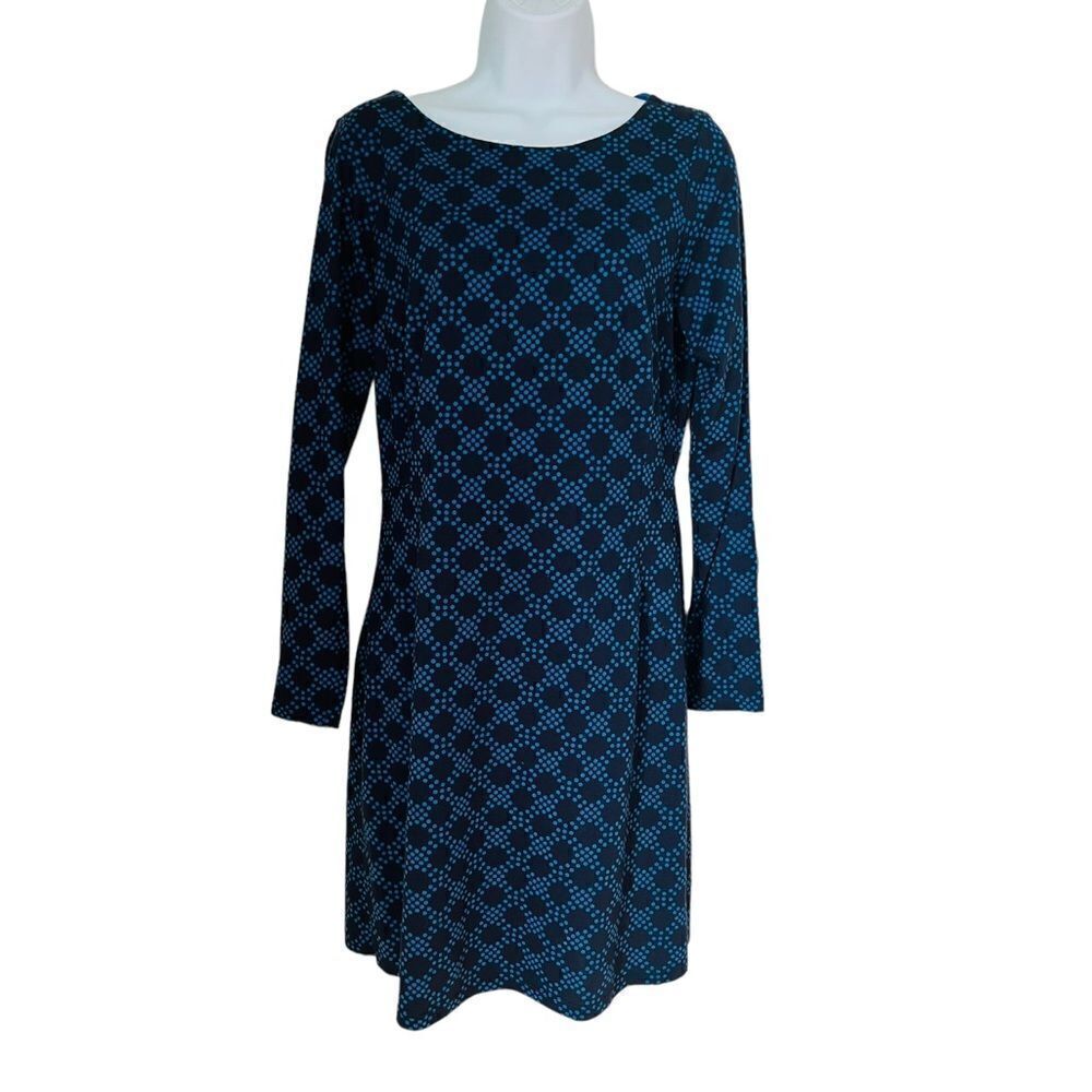 Boden Long Sleeve Navy Blue Jersey jersey Polka Dot Day Dress s 6L